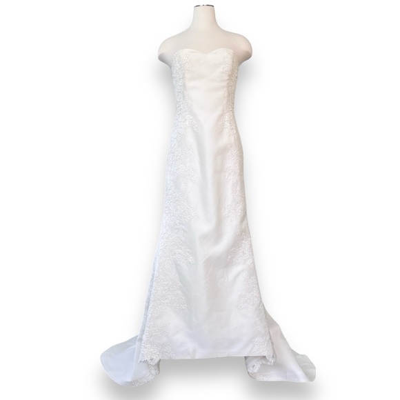 Ivory Amsale Strapless Trumpet Silhouette Wedding Dress with Chapel Train - Picture 1 of 17